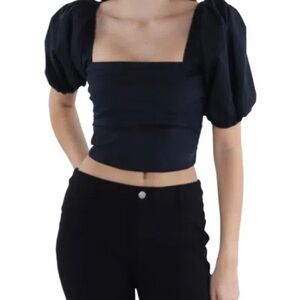 Abercrombie & Fitch Black Puff Sleeve Crop Blouse